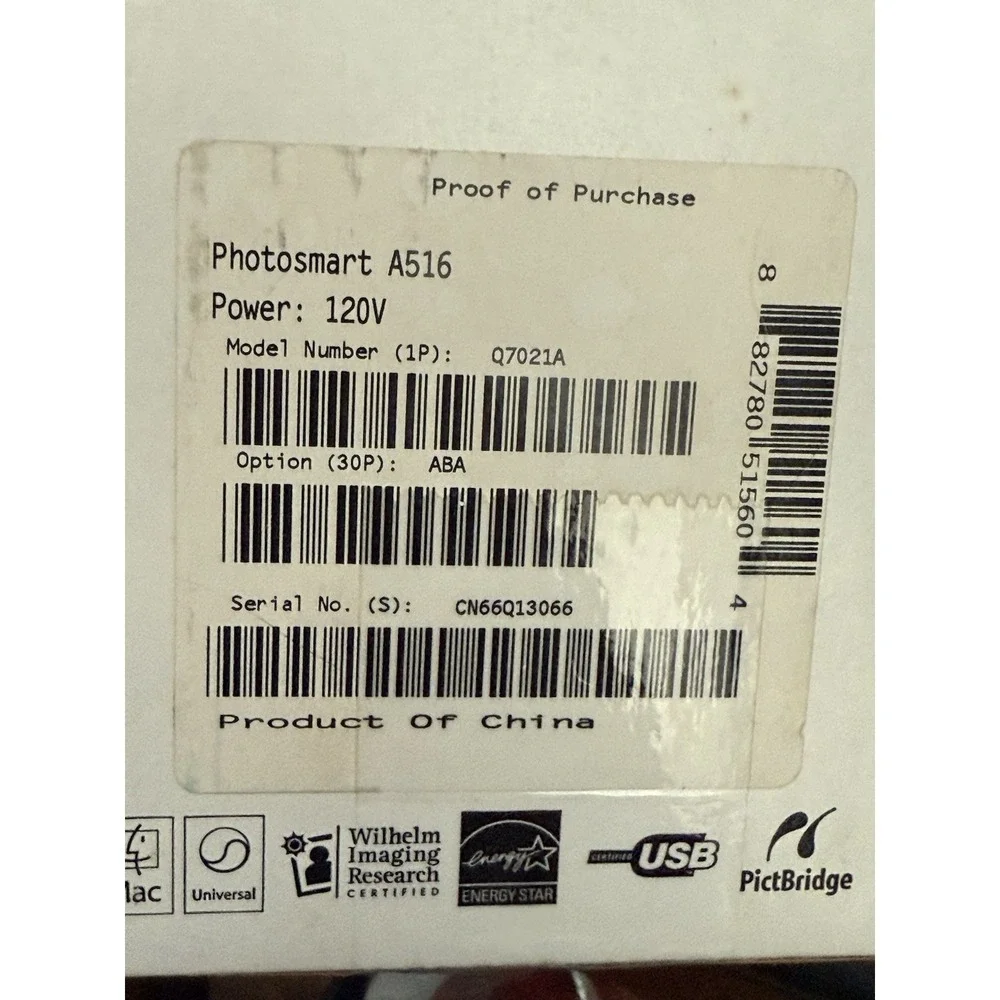 HP Photosmart A516 Digital Photo Inkjet Printer, Untested No Power Cord